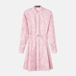 Versace Women Barocco Silk Midi Shirt Dress-Pink 1A03044