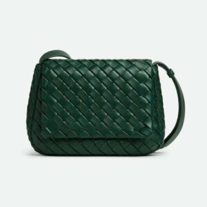Bottega Veneta Unisex Small Cobble Messenger in Calfskin Leather-Dark Green