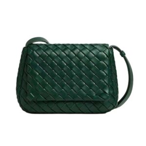 Bottega Veneta Unisex Small Cobble Messenger in Calfskin Leather-Dark Green