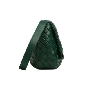 Bottega Veneta Unisex Small Cobble Messenger in Calfskin Leather-Dark Green
