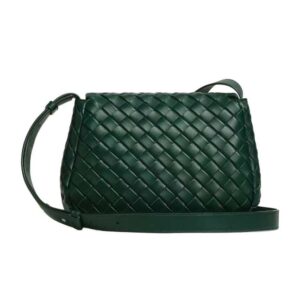 Bottega Veneta Unisex Small Cobble Messenger in Calfskin Leather-Dark Green