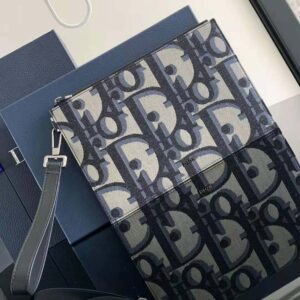 Dior Men A5 Pouch Beige and Black Maxi Dior Oblique Jacquard
