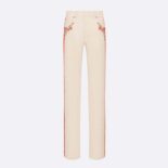 Dior Women Embroidered Fitted Jeans White Cotton Denim and Coral-Colored Beads