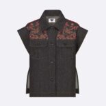 Dior Women Embroidered Jacket Black Cotton Denim and Coral-Colored Beads