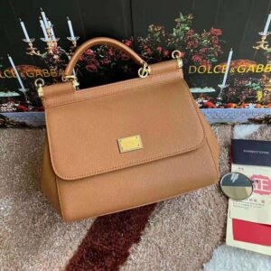 Dolce Gabbana D&G Women Medium Dauphine Leather Sicily Bag-Beige