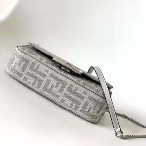 Fendi Women Baguette Mini Silver Leather Bag with Crystal FF Motif