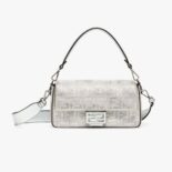Fendi Women Baguette Silver Leather Bag with Crystal FF Motif