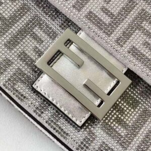 Fendi Women Baguette Silver Leather Bag with Crystal FF Motif