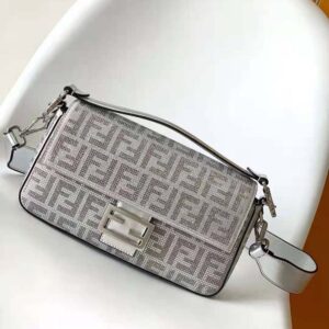 Fendi Women Baguette Silver Leather Bag with Crystal FF Motif
