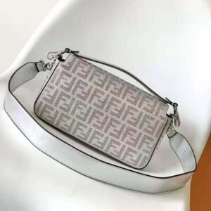 Fendi Women Baguette Silver Leather Bag with Crystal FF Motif