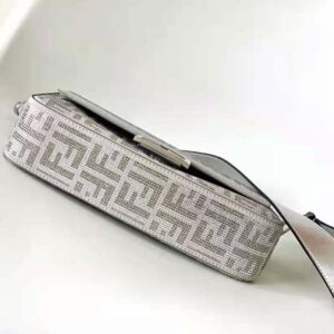 Fendi Women Baguette Silver Leather Bag with Crystal FF Motif