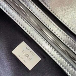 Fendi Women Baguette Silver Leather Bag with Crystal FF Motif