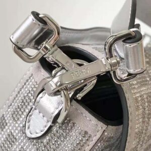 Fendi Women Baguette Silver Leather Bag with Crystal FF Motif