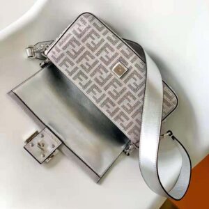 Fendi Women Baguette Silver Leather Bag with Crystal FF Motif