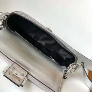 Fendi Women Baguette Silver Leather Bag with Crystal FF Motif