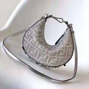 Fendi Women Fendigraphy Mini Silver Leather Mini Bag with Crystal FF Motif