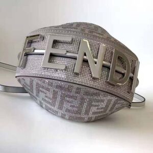 Fendi Women Fendigraphy Mini Silver Leather Mini Bag with Crystal FF Motif