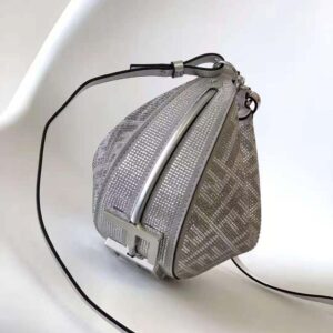 Fendi Women Fendigraphy Mini Silver Leather Mini Bag with Crystal FF Motif