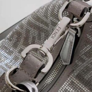 Fendi Women Fendigraphy Mini Silver Leather Mini Bag with Crystal FF Motif