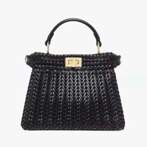 Fendi Women Peekaboo ISeeU Petite Black Padded Calfskin Leather Bag