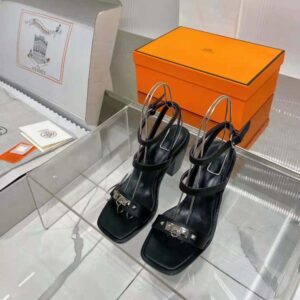 Hermes Women Ivresse 65 Sandal in Calfskin-Black H241152Z 02350