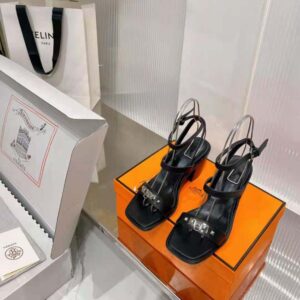 Hermes Women Ivresse 65 Sandal in Calfskin-Black H241152Z 02350