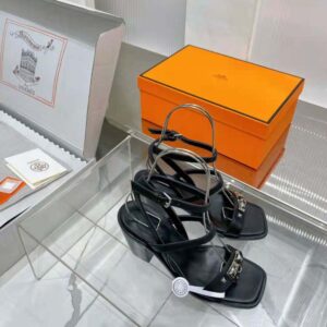 Hermes Women Ivresse 65 Sandal in Calfskin-Black H241152Z 02350