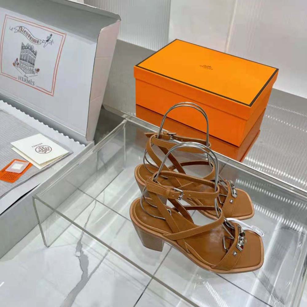 Hermes Women Ivresse 65 Sandal in Calfskin-Brown H241152Z 20395 5 Hermes Women Ivresse 65 Sandal in Calfskin-Brown H241152Z 20395
