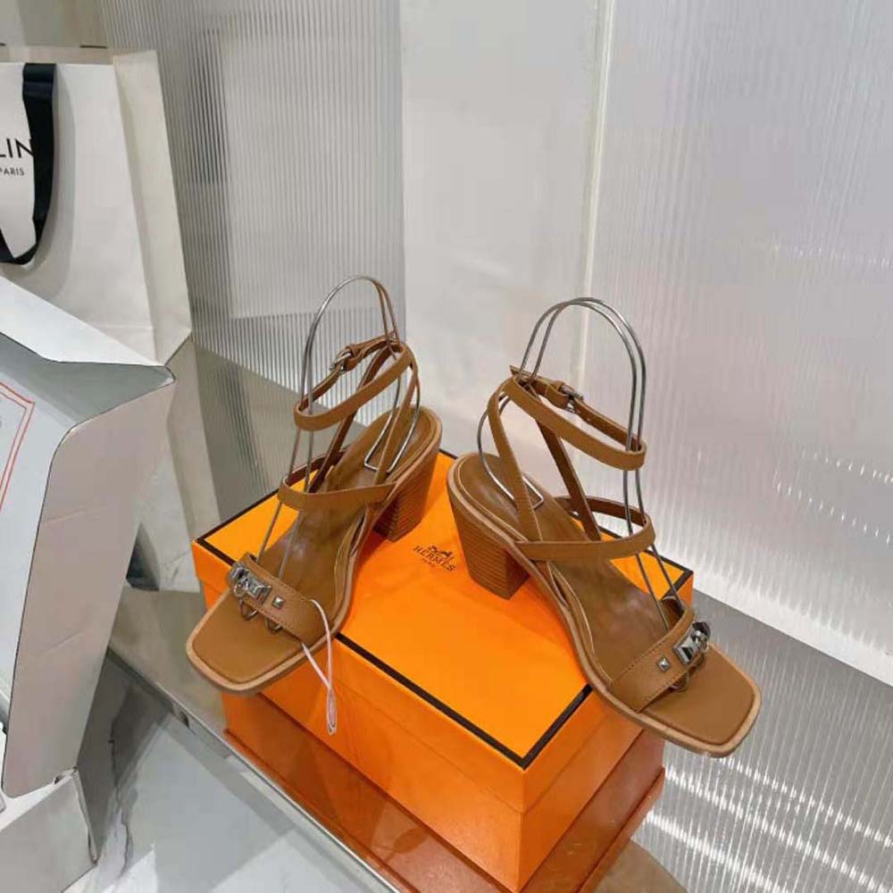 Hermes Women Ivresse 65 Sandal in Calfskin-Brown H241152Z 20395 6 Hermes Women Ivresse 65 Sandal in Calfskin-Brown H241152Z 20395