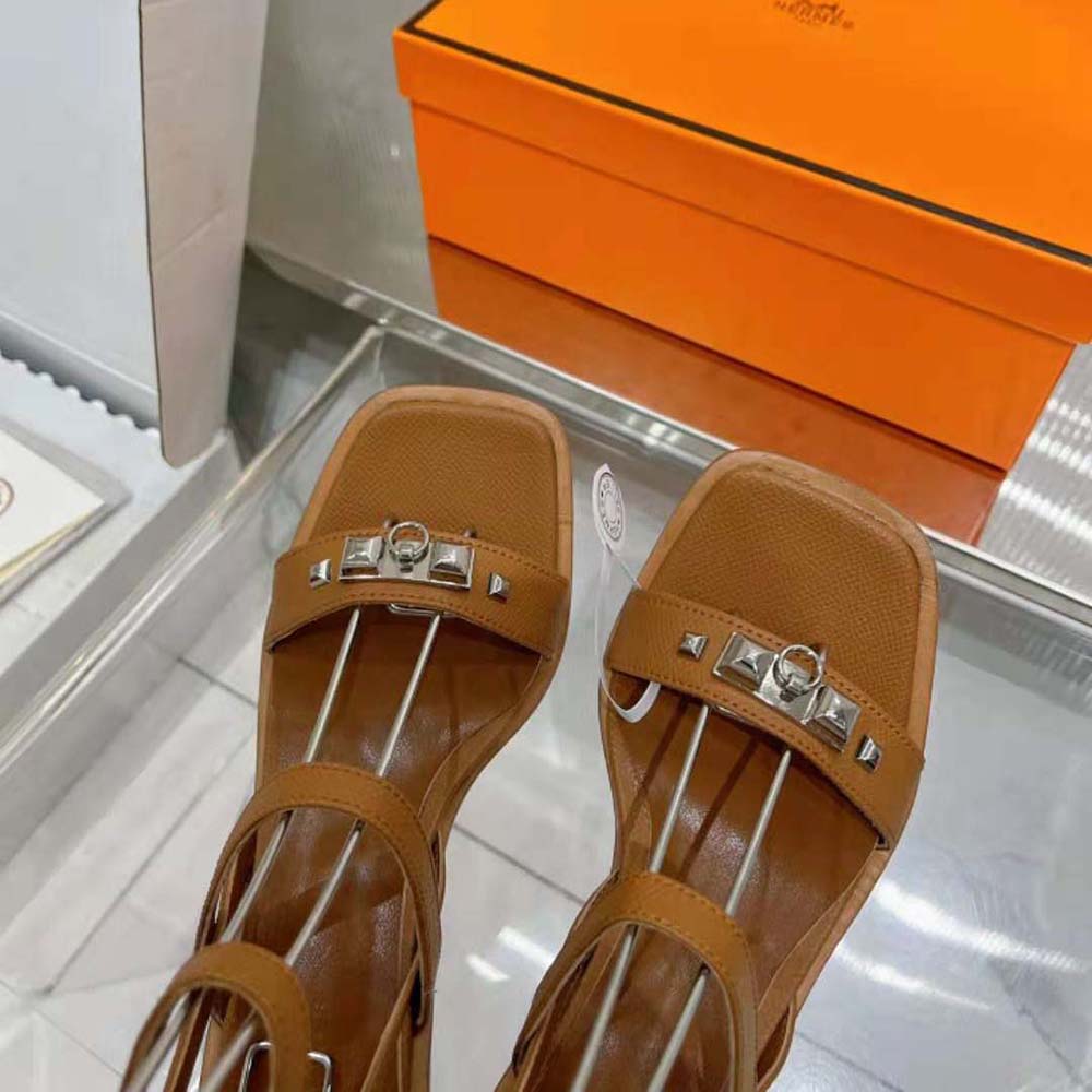 Hermes Women Ivresse 65 Sandal in Calfskin-Brown H241152Z 20395 7 Hermes Women Ivresse 65 Sandal in Calfskin-Brown H241152Z 20395