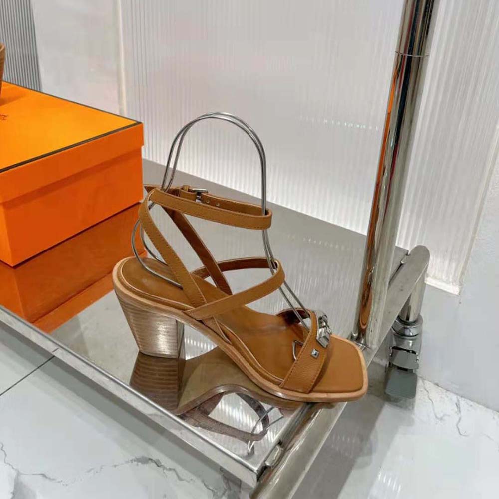 Hermes Women Ivresse 65 Sandal in Calfskin-Brown H241152Z 20395 8 Hermes Women Ivresse 65 Sandal in Calfskin-Brown H241152Z 20395