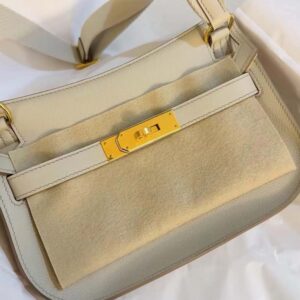 Hermes Women Jyspiere in Evercolor Leather-White/Gold