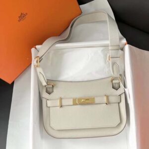 Hermes Women Jyspiere in Evercolor Leather-White/Gold