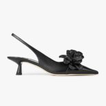 Jimmy Choo Women Amita Flowers 45 Black Nappa Leather Sling Back Pumps with Flowers