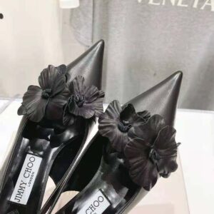 Jimmy Choo Women Amita Flowers 45 Black Nappa Leather Sling Back Pumps with Flowers