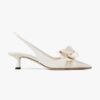 Jimmy Choo Women Amita Flowers 45 Latte Nappa Leather Sling Back Pumps with Flowers