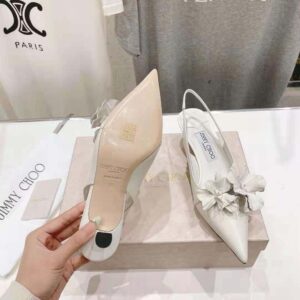 Jimmy Choo Women Amita Flowers 45 Latte Nappa Leather Sling Back Pumps with Flowers