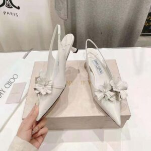 Jimmy Choo Women Amita Flowers 45 Latte Nappa Leather Sling Back Pumps with Flowers