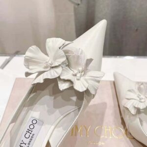 Jimmy Choo Women Amita Flowers 45 Latte Nappa Leather Sling Back Pumps with Flowers