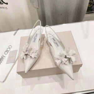 Jimmy Choo Women Amita Flowers 45 Latte Nappa Leather Sling Back Pumps with Flowers
