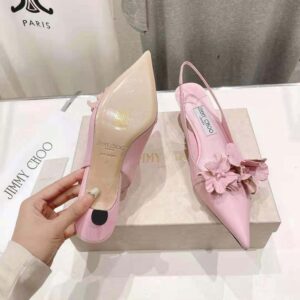 Jimmy Choo Women Amita Flowers 45 Rose Nappa Leather Sling Back Pumps with Flowers
