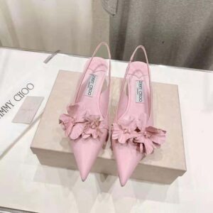 Jimmy Choo Women Amita Flowers 45 Rose Nappa Leather Sling Back Pumps with Flowers