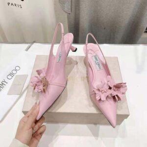 Jimmy Choo Women Amita Flowers 45 Rose Nappa Leather Sling Back Pumps with Flowers