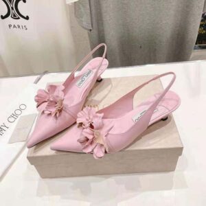 Jimmy Choo Women Amita Flowers 45 Rose Nappa Leather Sling Back Pumps with Flowers