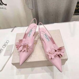 Jimmy Choo Women Amita Flowers 45 Rose Nappa Leather Sling Back Pumps with Flowers