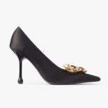 Jimmy Choo Women Ixia 95 Black Satin Pumps with Flowers-IXIA95BGU