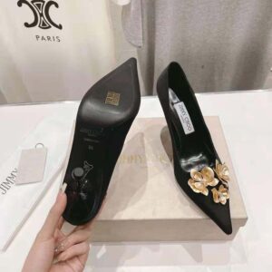 Jimmy Choo Women Ixia 95 Black Satin Pumps with Flowers-IXIA95BGU