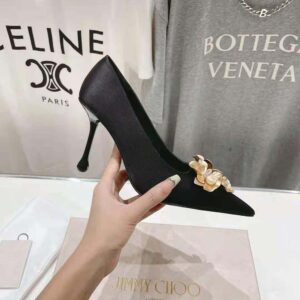 Jimmy Choo Women Ixia 95 Black Satin Pumps with Flowers-IXIA95BGU