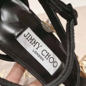 Jimmy Choo Women Zea 95 Black Satin Sandals with Metal Flowers-ZEA95BGU