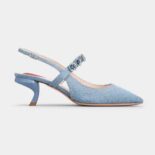 Roger Vivier Women Virgule Flower Slingback Pumps in Denim